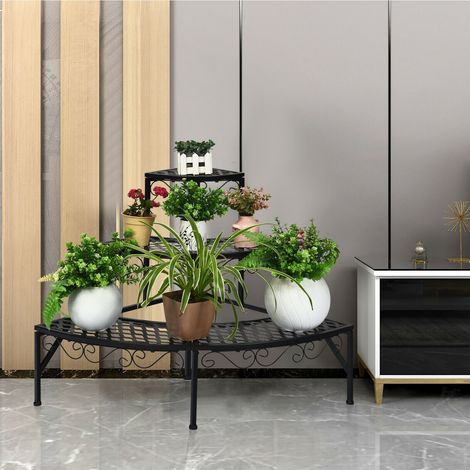 Étagère d angle métallique à 3 niveaux avec pieds antidérapants et structure stable pour balcon, salon et terrasse (1/5)