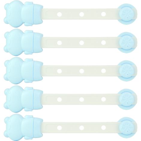 5 verrous multifonctionnels, pour tiroirs portes armoires placards, ABS, bleu (1/5)