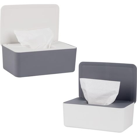 Boîte De Rangement Lingettes - 2 Pièces - Plastique - Avec Couvercle Étanche - Pour Bébé Et Maison - Gris Et Blanc - 18,7x12,2x7,2cm (1/5)