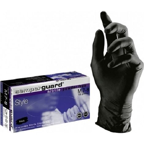 Trade Shop - Set 100 Guanti Da Esaminazione Usa E Getta Nitrile Nero Style Polvere Ambidestri -