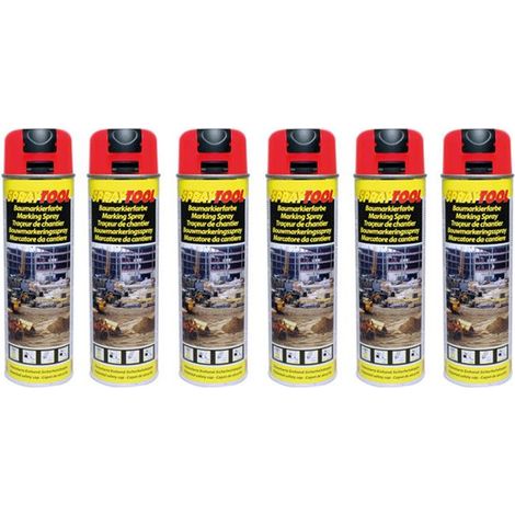 6 bombes de peinture - Rouge fluo - Marquage - Repérage - Traceur de chantier - 500ml