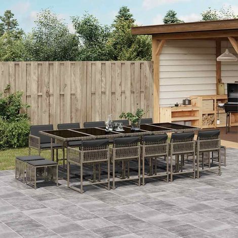 Ensemble à manger de jardin 15 pcs-Salon de jardin coussins gris résine tressée 696039 (1/5)