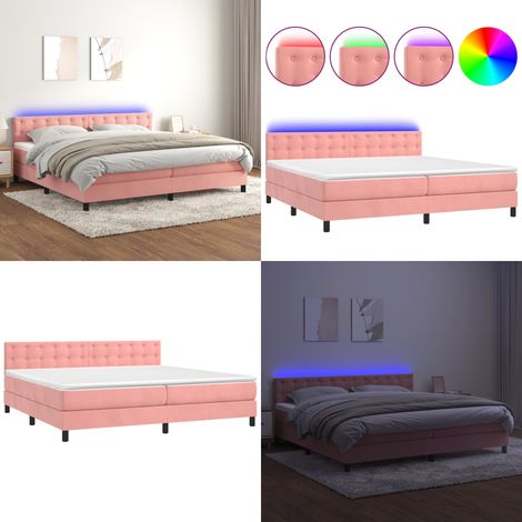 Boxspringbett mit Matratze & LED Rosa 200x200 cm Samt - Boxspringbett - Doppelbett - Samtbett - Rosa Bett - Samt - Home & Living