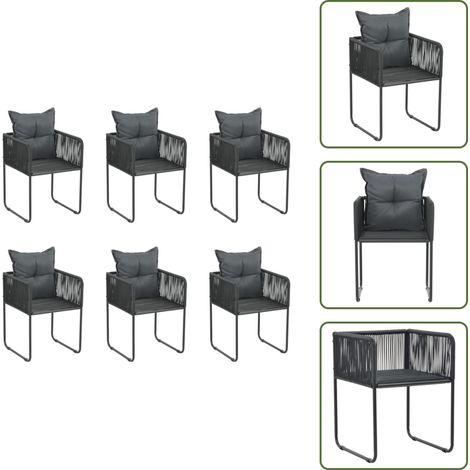 The Living Store Chaises d'extérieur lot de 6 avec oreillers Résine tressée Noir - Chaise en résine (1/5)