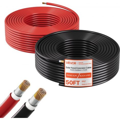 Solarkabelverlängerung, 15,2 m Schwarz & 15,2 m Rot, 10 AWG Solarverlängerungskabel, Verzinntes Kupferkabel für Netzunabhängige Photovoltaikanlagen an Haus, Fahrzeugen, RV, Booten, IP67 (1/5)
