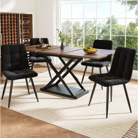 Conjunto de mesa extensible y 4 sillas 160 x 80 x 75 cm negro y nogal DESVIAE (1/5)