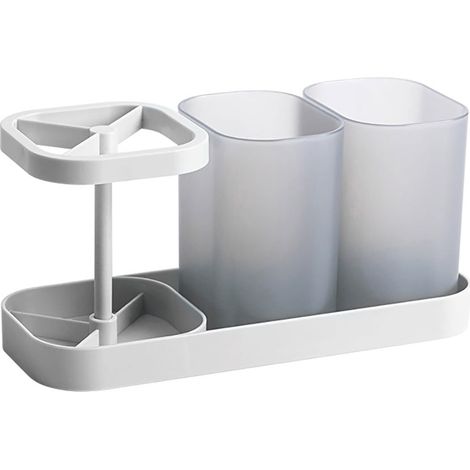 Support Pour Brosse À Dents - Porte-Gobelets En PP - Range-Couleurs Pour Dentifrice Et Brosses - 21.5 X 8.3 X 10.3 Cm - Lot De 1 Support + 2 Gobelets (1/5)