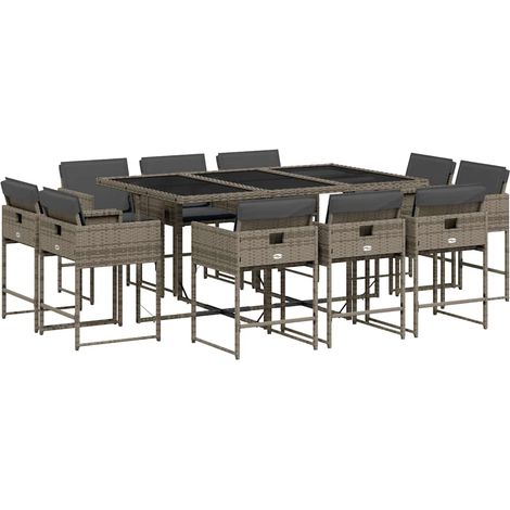 Maison Exclusive - 11-tlg. Garten-Essgruppe mit Kissen Grau Poly (1/5)