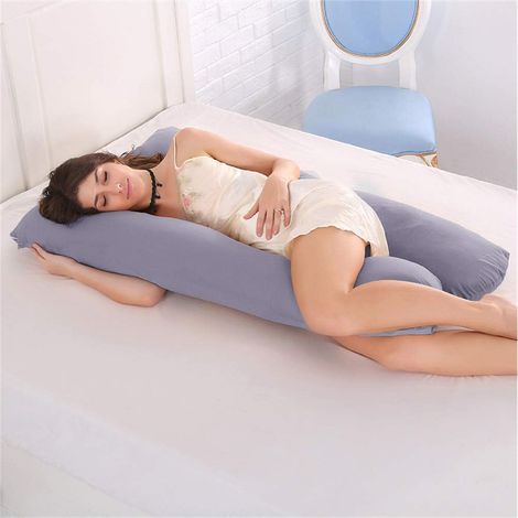 Almohada de embarazo en forma de U para mujeres embarazadas, cómoda almohada de embarazo con funda de terciopelo extraíble y lavable (gris oscuro, 1,8 kg) (1/5)