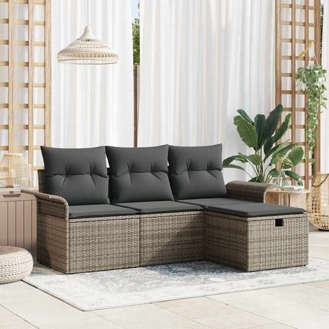 Conjunto de sofá de jardín con cojín 4 pcs Gris Poliratán