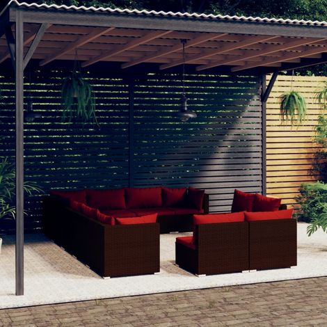 Salon de jardin 12 pcs avec coussins Marron Résine tressée (1/3)