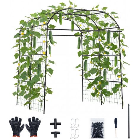 VEVOR Treillis a Concombres Forme Arche Treillis de Jardin Metal Support Plante Grimpante Exterieur pour Vignes, Pois, Haricots, Courgettes, Tomates, Fleurs, Revetement Plastique PE, 181x165x210 cm (1/5)