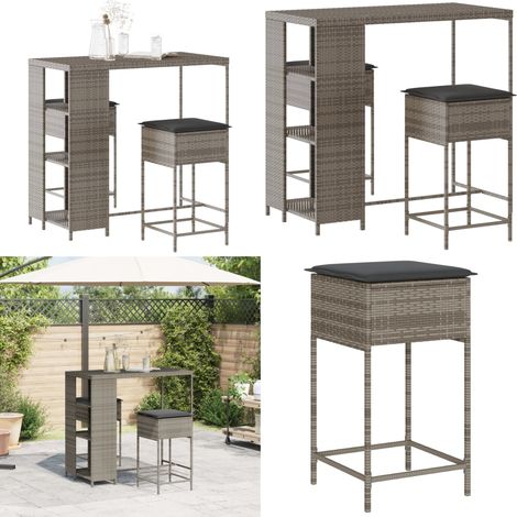 Ensemble de bar de jardin 3 pcs et coussins gris résine tressée - Salon De Jardin - Mobilier De Jardin - Set Salon De Jardin - Table Basse - Chaise Lounge - Home & Living (1/5)