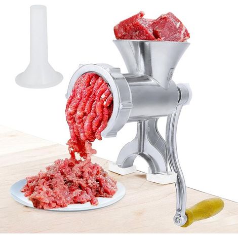 OMMG Tritacarne manuale, insaccatrice, con manovella, in acciaio inox, tritacarne per manzo, pollo e peperoncini. (1/5)