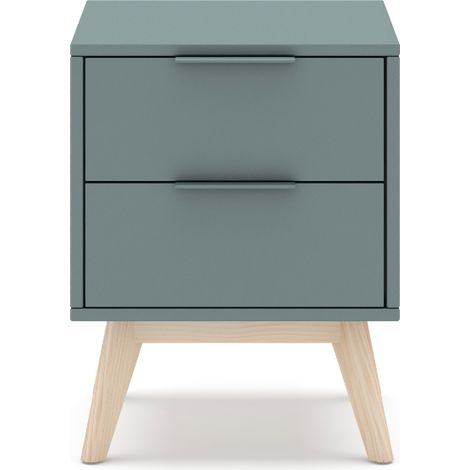 Mesita modelo Nicolás 2 cajones acabado verde kaki/cera blanco, 40cm(Ancho) 35cm(Fondo) 53cm(Alto (1/4)