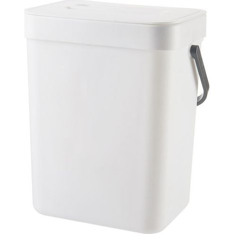 Poubelle 5 Litres - Plastique Sans BPA - 21 x 17,5 x 24,5 cm - Fixation Plan de Travail ou Porte de Placard - Blanc (1/5)