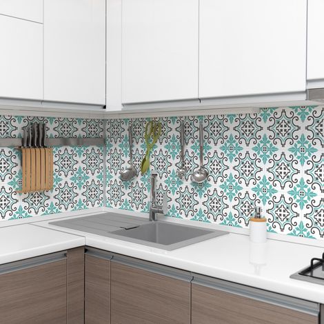 Sticker Mural Carrelage adhésif Cuisine Salle de Bain - 9 STICKERS CARREAUX DE CIMENT AZULEJOS RENATA - 9stickers15x15cm (1/5)