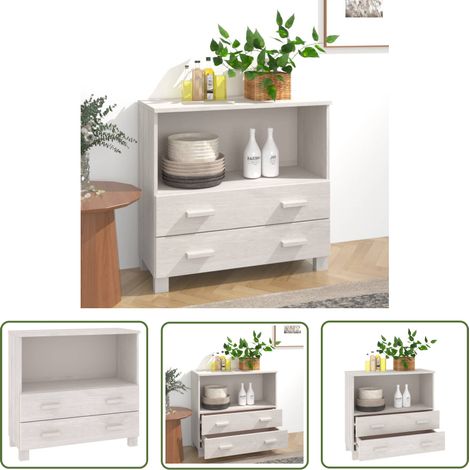 The Living Store Sideboard HAMAR Weiß 85x35x80 cm Massivholz Kiefer - Schubladenschrank - Sideboard - Wohnzimmermöbel - Holzmöbel - Weißes Sideboard (1/5)
