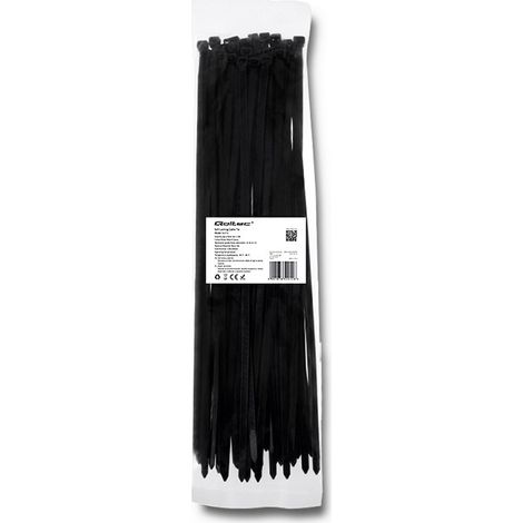 Bridas Qoltec  7,2 x 400 mm  50 unidades  Nailon 66  UV  Negras (1/5)