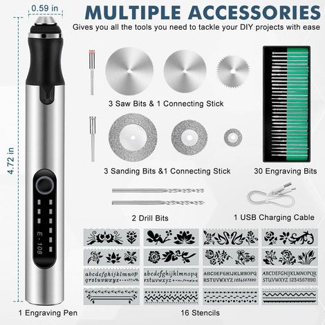 Incisore elettrico multifunzionale, strumento di incisione portatile ricaricabile tramite USB per metallo, vetro, pietra, plastica - ALTRO (1/4)