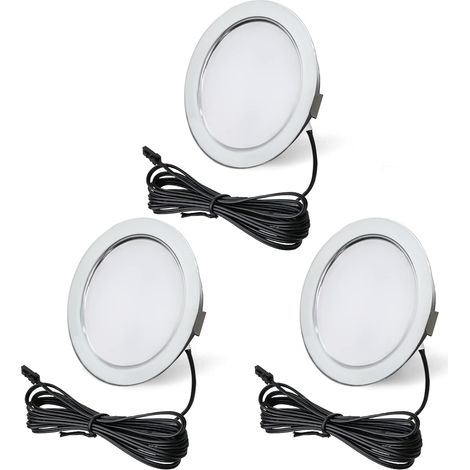 Spot Encastrable LED 12V Dimmable 3,5W 3000K Blanc Chaud 300LM Extra Plat, Plafonnier Pour Meuble Avec Câble de 2m, Lot de 3, Nickel (1/5)