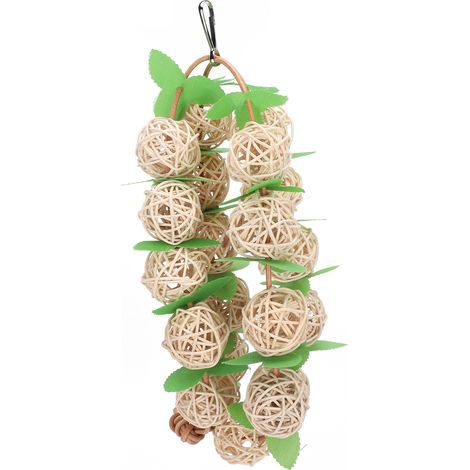 Jouet à Mâcher pour Perroquets - Balançoire en Rotin avec Feuilles et Boule en Bois - Décoration de Cage (1/5)