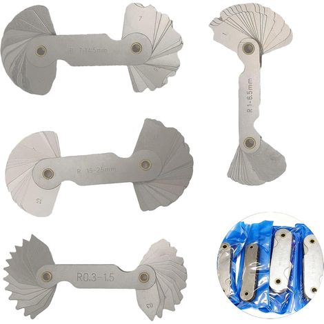 4 Pcs Stainless Steel Convex Concave Radius Gauge, Radius Gauge R0.3-1.5, R1-6.5, R7-14.5, R15-25, Accurate Measuring Tool for Threaded, Cutting and Machining (1/5)