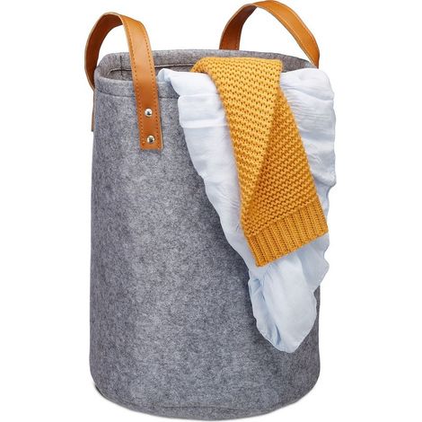 panier à linge en feutre 28 l, poignées cuir PU, pour enfant/salle de bain, 45×30 cm, anthracite (1/5)