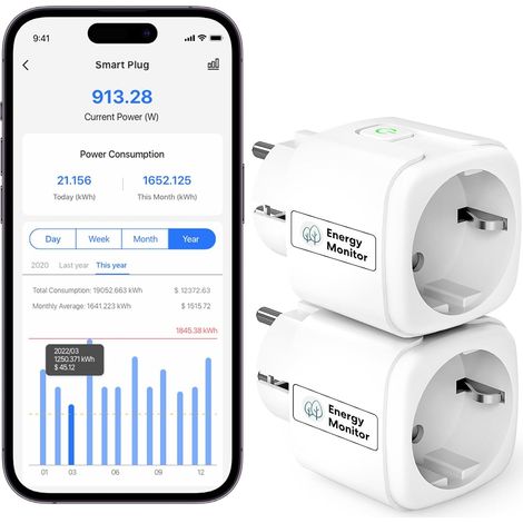 Meross Prise Connectée Wifi avec Mesure Consommation Electrique & Minuterie Programmateur Prise Intelligente pour Domotique Contrôle Vocal & Télécommande 16A 2 Pièces compatible Alexa & Google Home (1/5)