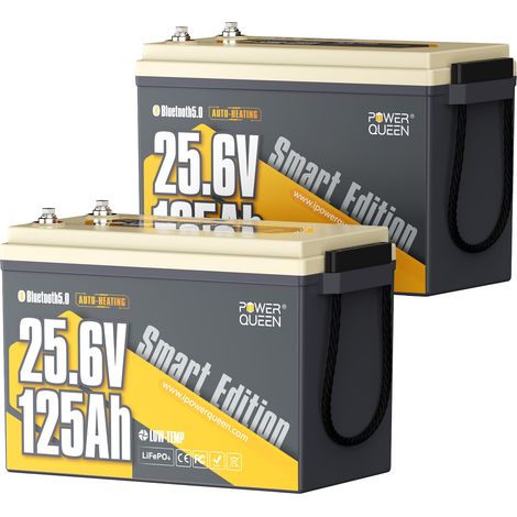 24V125Ah Batterie au lithium LiFePO4 IP67 3200Wh Bluetooth Power Queen -2 PCS (1/5)