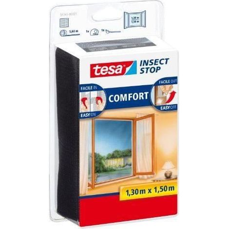 TESA Moustiquaire Comfort pour fenetres - 1,3 m x 1,5 m - Noir