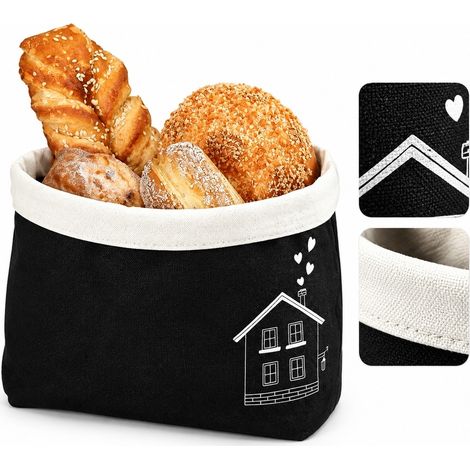 Panier en Toile Pliable Grande Capacite pour Pain et Rangement Noir Cuisine 22 x 36 x 18 cm (1/5)