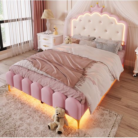 Lit adulte 140x200 avec LED, PU rose - HAVRYA (1/5)