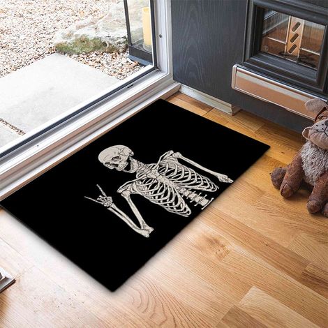 Paillasson Halloween, tapis crâne humoristique déco horreur, antidérapant pour intérieur extérieur, tapis décoration Halloween 40x60cm (1/5)