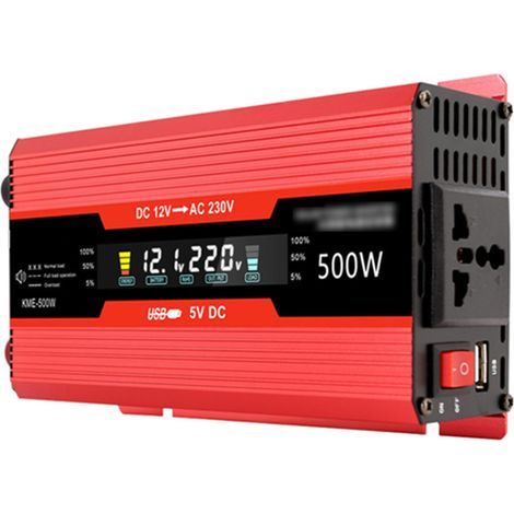 500-W-Kfz-Wechselrichter, digitaler Solar-Wechselrichter mit modifizierter Sinuswelle, LCD-Display, Steckdosen, USB-Ladeanschluss und Ein-/Ausschalter für Wohnmobil-Anlagen (1/5)
