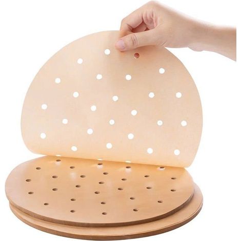 Papier sulfurisé pour friteuse à air chaud, doublure ronde de 23 cm, 100 feuilles perforées et 100 feuilles non perforées (1/4)