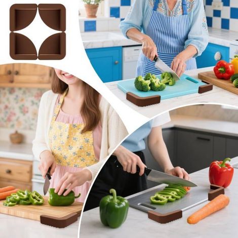 Lot de 4 tapis de cuisine antidérapants en silicone pour planches à découper Antidérapants Absorbe les chocs Résistants à l'usure (1/4)