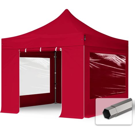 3x3 m Tente pliante - Acier, côté panoramique, rouge