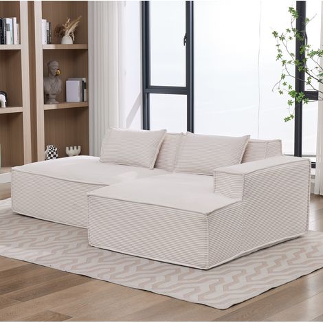 Sofá chaise longue de tela 233 x 129 x 70 cm beige con 2 cojines DESVIAE (1/5)