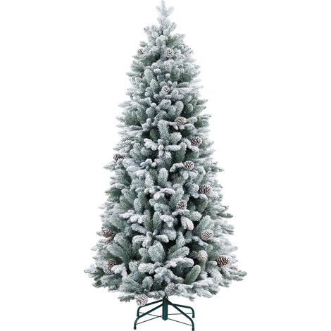 HOMCOM Künstlicher Weihnachtsbaum mit Schnee, 183 cm Christbaum mit 1489 Spitzen, klappbar Metallständer, für Weihnachten Deko, Grün (1/5)