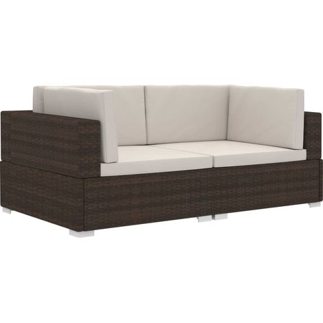 Maison Exclusive - Ecksofas 2 Stk. mit Auflagen Poly Rattan Braun (1/5)