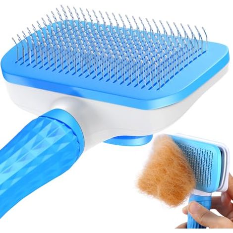 Brosse Chien Chat Bleu, Poils Longs Courts, Auto-Nettoyante, Bout Rond, Peau Sensible, Toilettage, Poils Morts (1/5)