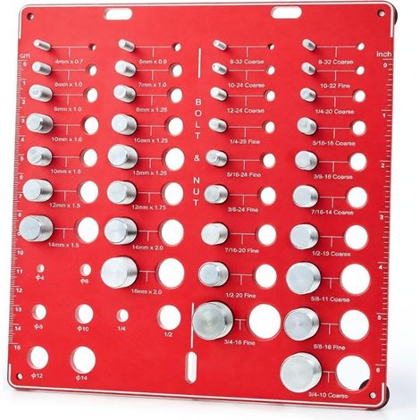 Juego de comprobadores de roscas que incluye 34 calibres cuadrados, 15 calibres métricos y 19 brocas estándar.