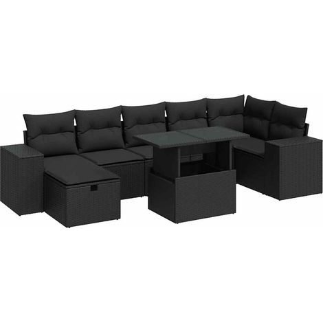 Salon de jardin 5 pcs avec coussins noir résine tressée vidaXL (1/5)