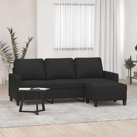 vidaXL Divano a 3 Posti con Poggiapiedi Nero 180 cm in Tessuto