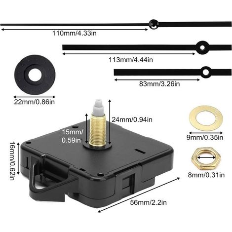 Geräuschloses Reparaturset für 24-mm-Wanduhren, inklusive Zeiger, robust, mit Ersatzteilen (schwarz) (1/5)