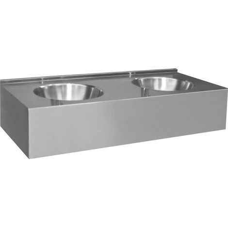 Comptoir suspendu avec deux éviers 1200x270x550 mm, inox brossé (1/2)