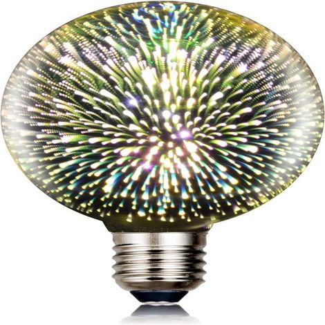 Dekorative 3D-LED-Glühbirne mit Feuerwerkseffekt, mehrfarbig, A60/E27-Sockel, 4,5 W, AC85-265 V, Dekoration mit Buntglas-Sterneneffekt.
