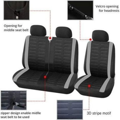 Housse Siege Voiture - Polyester 3 mm - Compatible Universel Camionnette Bus Véhicule Professionnel - Pour Siège Avant 1 + 2 Places - Lot de 2 (1/5)