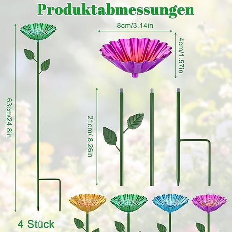Lot de 4 abreuvoirs à insectes pour le jardin, en forme de fleur, en métal, avec prise de jardin, gobelets pour abeilles sauvages, papillons et pollinisateurs, décoration de jardin, balcon, extérieur (1/4)